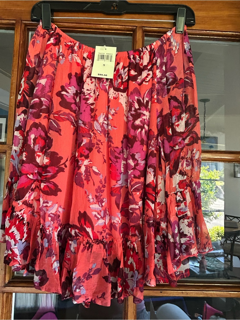Lucky Brand Coral Floral Off-the-Shoulder Top with Pink & Burgundy Accents